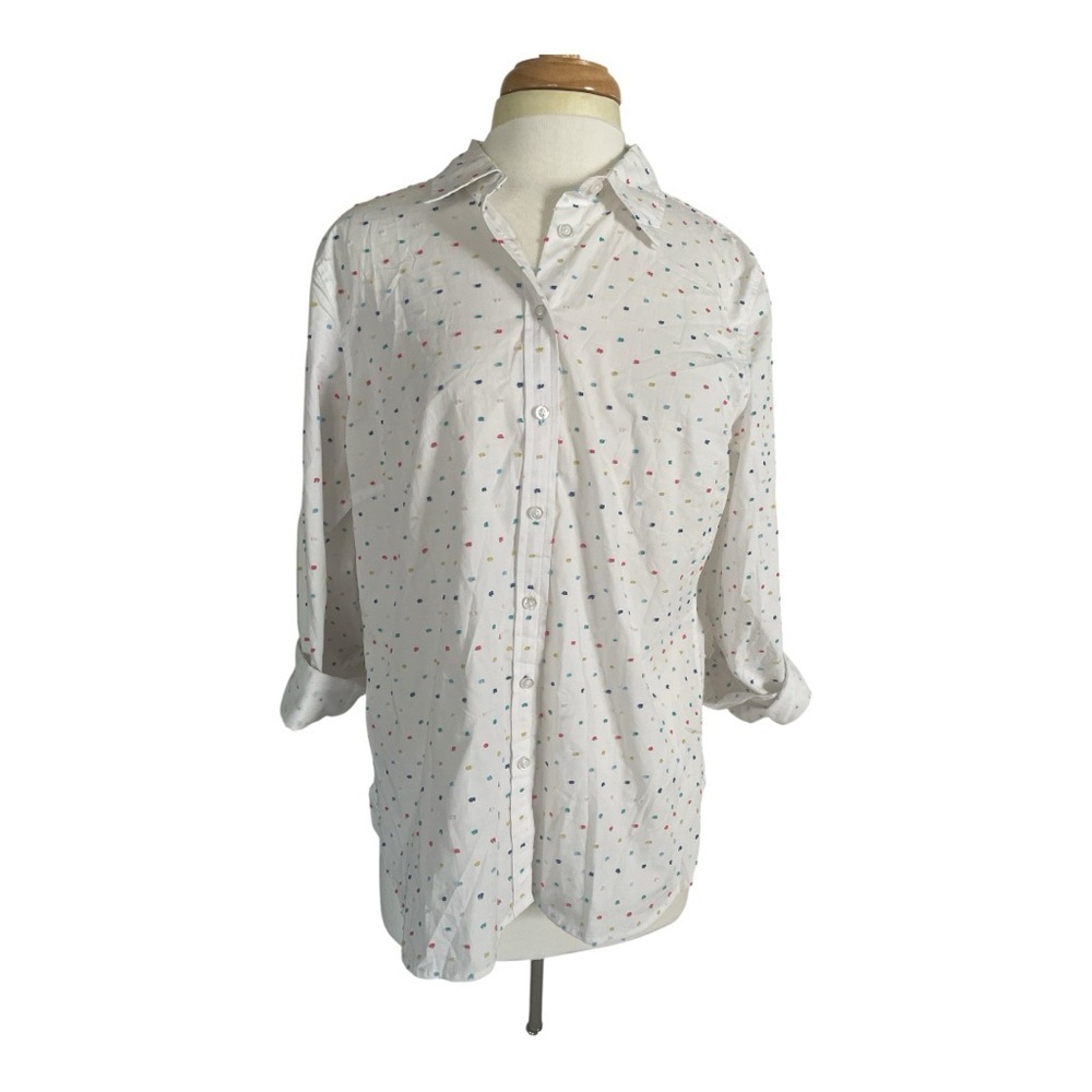 Talbots White Blouse with Colorful Dots
